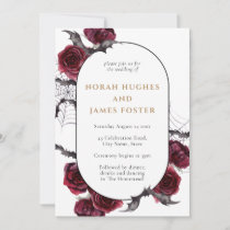 Moody Arch Floral Burgundy Black Halloween Wedding Invitation