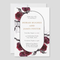 Moody Arch Floral Burgundy Black Halloween Wedding Invitation