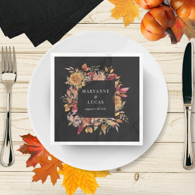 Moody Autumn Floral Monogram Napkins (Creator Uploaded)