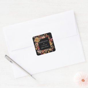 Moody Autumn Floral Monogram Square Sticker