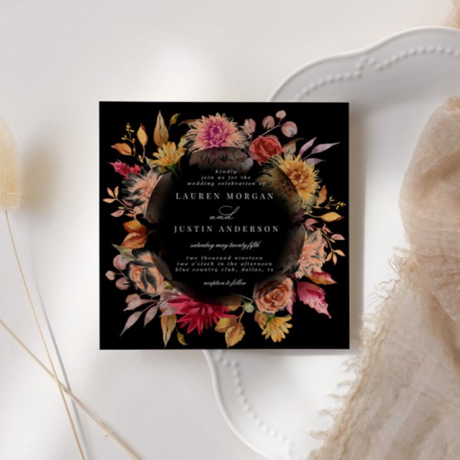Moody Autumn Floral Square Wedding Invitation (Creator Uploaded)