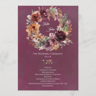 Moody Autumn Floral Wedding Program