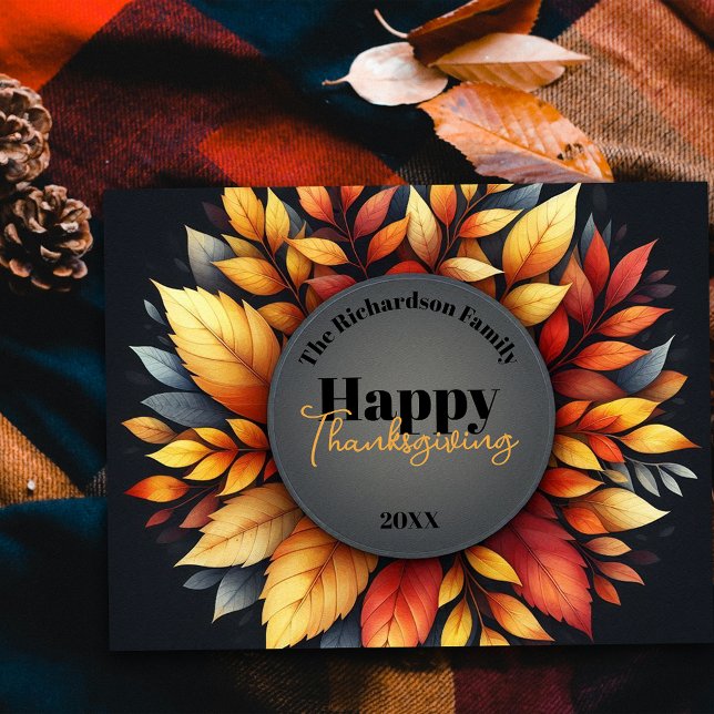Moody Autumn Leaves Wreath Family Thanksgiving Postcard (Creator Uploaded)