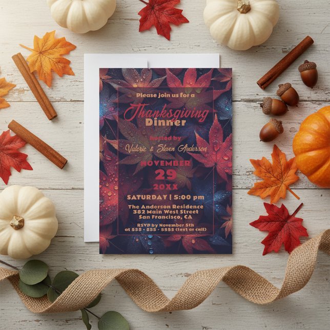 Moody Autumn Maple Leaves Thanksgiving Dinner Invitation (Creator Uploaded)