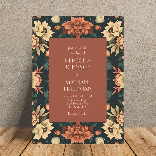 Moody Autumn Rust Terracotta Floral Fall Wedding Invitation