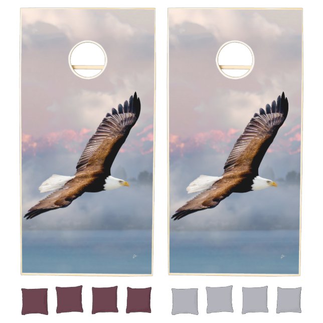 Moody Bald Eagle Over Sunrise Fine Art Cornhole Set (Set)