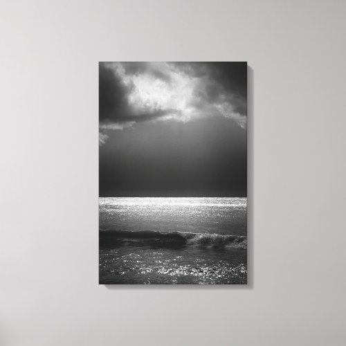 Moody Beach Landscape Stormy Clouds Sun Rays Canvas Print