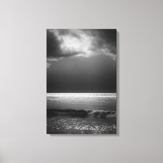 Moody Beach Landscape Stormy Clouds Sun Rays Canvas Print (Front)