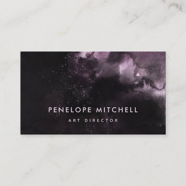 Moody Black and Purple | Dark Watercolor Swirl Business Card (Front)