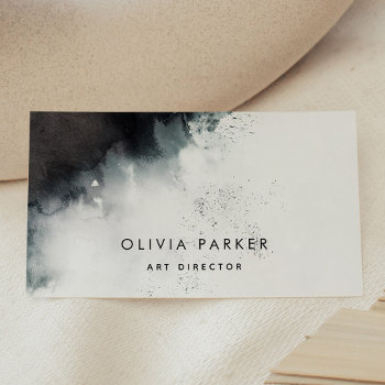 Moody Black And White Watercolor Splash Business Card by christine592 at Zazzle