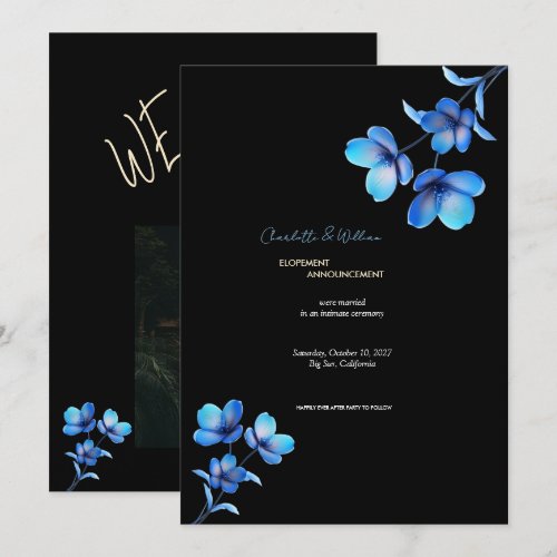 Moody Black & Blue Floral Elopement Announcement