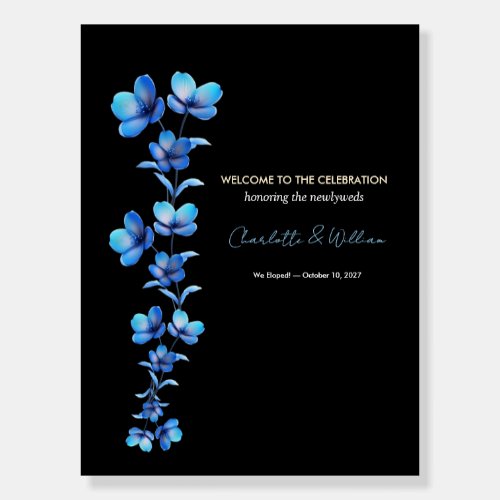 Moody Black & Blue Floral Elopement Welcome Sign