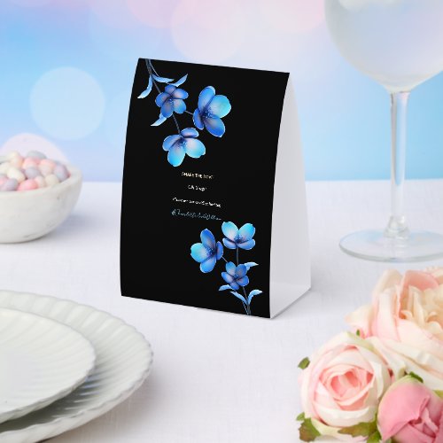 Moody Black & Blue Floral Wedding Hashtag Sign