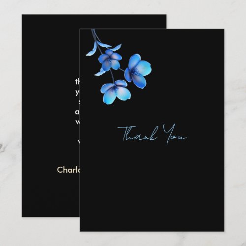Moody Black & Blue Floral Wedding Thank You Card