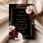 Moody Black Burgundy Blush Floral Peonies Wedding Invitation<br><div class="desc">Personalize this elegant wedding invitation easily and quickly. Simply click the Edit Using Design Tools button to edit the text,  change fonts and fonts colors. Featuring beautiful realistic burgundy and blush pink peony flowers against a dark moody background. Matching items available in store. (c) Somerset Fine Paperie</div>