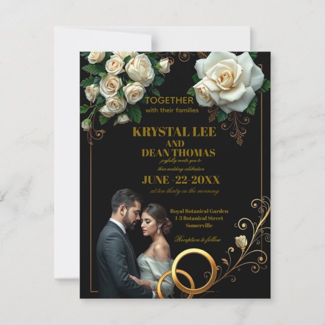 Moody Black Burgundy Blush Floral Peonies Wedding  Note Card (Front)