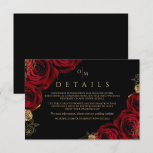Moody Black Burgundy Roses Wedding  Enclosure Card