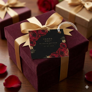 Moody Black Burgundy Roses Wedding  Favor Tags