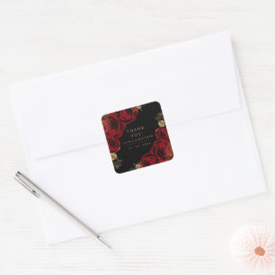 Moody Black Burgundy Roses Wedding Thank you  Square Sticker