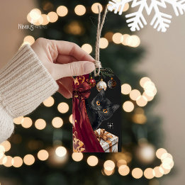 Moody Black Cat  Elegant Christmas Gift Tag