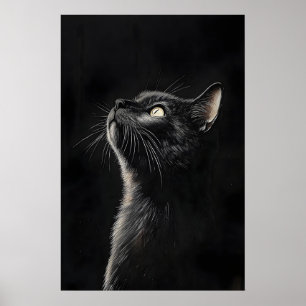 Moody Black Cat Print, Vintage Gothic Cottagecore Poster