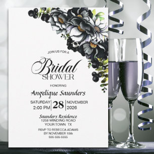 Moody Black Floral Bridal Shower Invitation