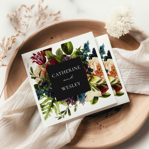 Moody Black Floral Burgundy Wedding Napkins