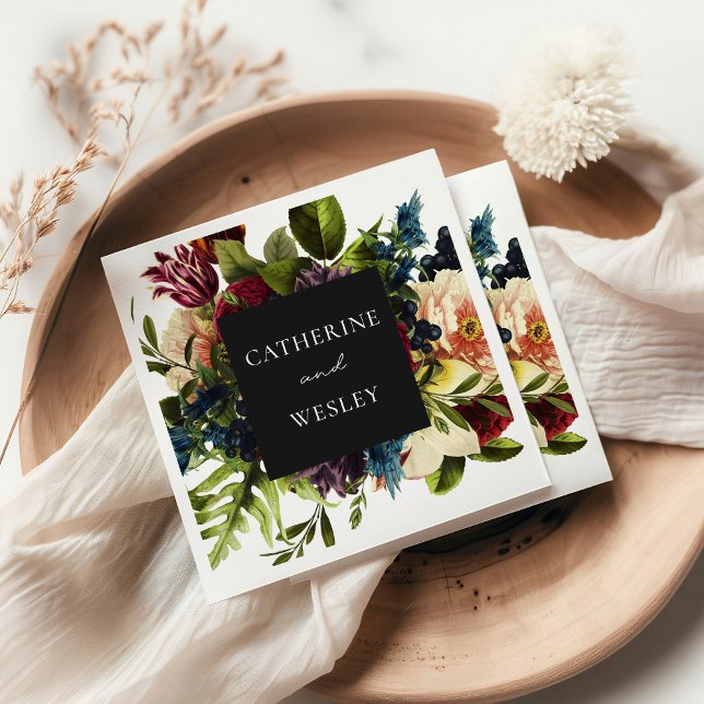 Moody Black Floral Burgundy Wedding  Napkins (Creator Uploaded)