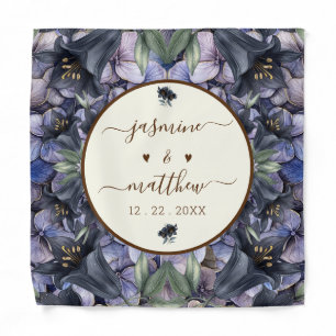 Moody Black Floral Classic Couple Names Wedding Bandana