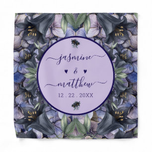 Moody Black Floral Classic Couple Names Wedding Bandana