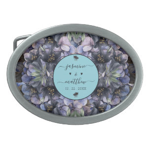 Moody Black Floral Classic Couple Names Wedding Belt Buckle