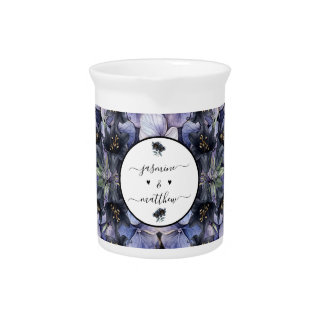 Moody Black Floral Classic Couple Names Wedding Beverage Pitcher