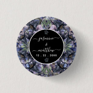 Moody Black Floral Classic Couple Names Wedding Button
