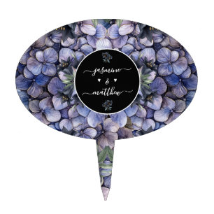 Moody Black Floral Classic Couple Names Wedding Cake Topper