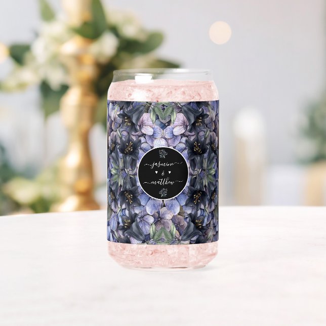 Moody Black Floral Classic Couple Names Wedding Can Glass (Insitu (Wedding))