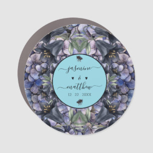 Moody Black Floral Classic Couple Names Wedding Car Magnet
