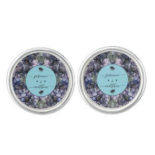 Moody Black Floral Classic Couple Names Wedding Cufflinks