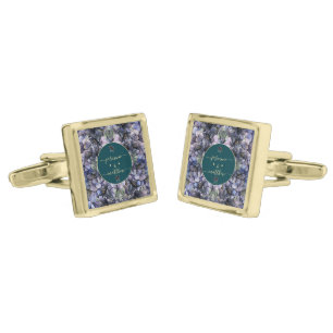 Moody Black Floral Classic Couple Names Wedding Cufflinks