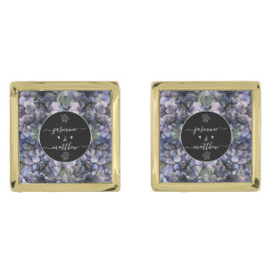 Moody Black Floral Classic Couple Names Wedding Cufflinks
