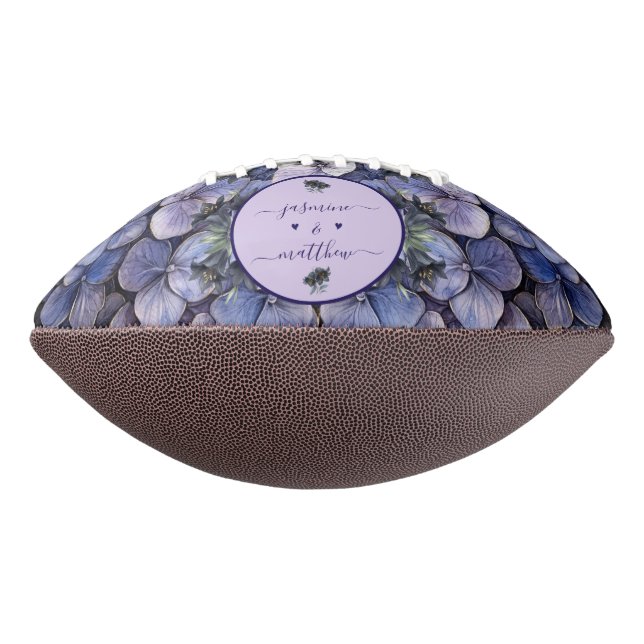Moody Black Floral Classic Couple Names Wedding Football (Rotated 270)
