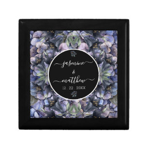 Moody Black Floral Classic Couple Names Wedding Gift Box