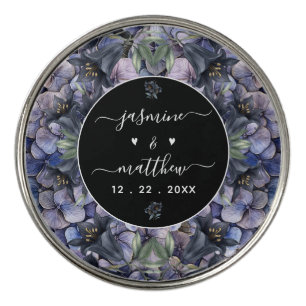 Moody Black Floral Classic Couple Names Wedding Golf Ball Marker