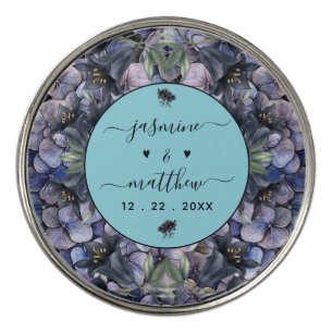 Moody Black Floral Classic Couple Names Wedding Golf Ball Marker
