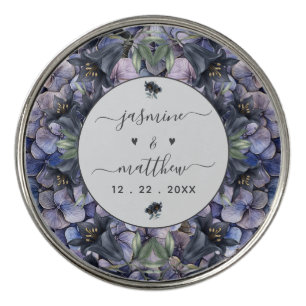 Moody Black Floral Classic Couple Names Wedding Golf Ball Marker