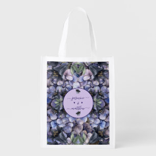 Moody Black Floral Classic Couple Names Wedding Grocery Bag
