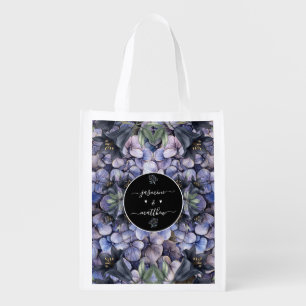 Moody Black Floral Classic Couple Names Wedding Grocery Bag