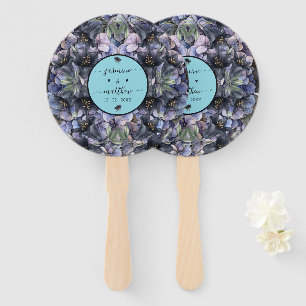 Moody Black Floral Classic Couple Names Wedding Hand Fan