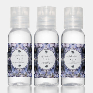 Moody Black Floral Classic Couple Names Wedding Hand Sanitizer
