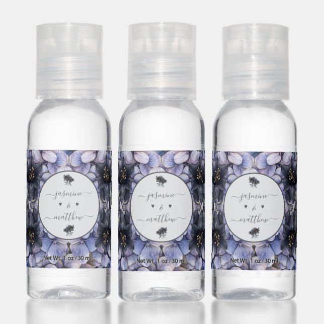 Moody Black Floral Classic Couple Names Wedding Hand Sanitizer (Set)