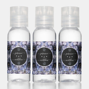 Moody Black Floral Classic Couple Names Wedding Hand Sanitizer